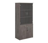 Universal combination unit with glass upper doors 1790mm high with 4 shelves - grey oak
