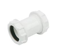 Universal Compression Waste Straight Coupler White 40MM X 40MM, Polypropylene Construction, No Solvent Welding Required, 1 in Pack