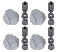 Universal Cooker Oven Grill Control Knobs & Adaptors Silver - Fits All Gas & Electric Cookers (4 Pack) - Compatible By Ufixt