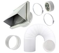 UNIVERSAL Cowled Exterior Wall Outlet Kit & Extension Hose for Vented Tumble Dryer (5" x 3m, Stainless Steel)