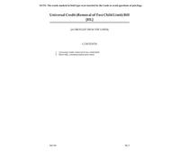 Universal Credit (Removal of Two Child Limit) Bill [as brought from the Lords] (House of Commons) HCB 301