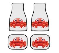 Universal Cute Red Crab Car Floor Mats Set of 4 All-Weather Heavy Duty Polyester Auto Carpets with Anti-Slip Nibbed Backing Waterproof Front & Rear Liners for Cars Suvs Trucks Vans