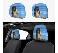 Universal cute shetland dog Print Car Headrest Cover 2 Pcs - Protector for Vans, SUVs, Trucks - Enhance Your Driving Experience