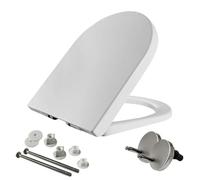 Universal D-Shape Toilet Seat White Soft Close with Quick Release One Button Hygiene Function Heavy Duty Antibacterial Bathroom Seat with Top and Bottom Fixings Adjustable Stainless Steel Hinges