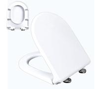 Universal D/U-Shaped Slow Close Toilet Seat, Quiet Close Toilet Lid with Adjustable Hinges, Top Mount, Easy Install, One-Click Quick Release, Easy to Clean, White PP, 02R, 46x37cm