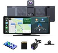 Universal Dash Cam 2 Channel Dash Camera Front and Rear for Cars DVR Driving Recorded with 10.26In IPS Screen Fit for Carplay Android Auto GPS Navigation Voice Control Emergency Recording