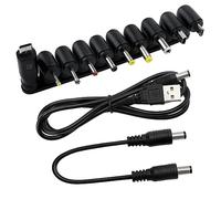 Universal DC Power Adapter Tips Kit, KUOQIY 10 PCS 5.5 X 2.1mm Right Angle DC Barrel Jack Adapter, with 2 PCS Cable, for Fans, Routers, Desk lamps, Computers