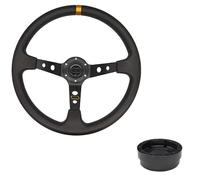 Universal Deep Dish Wheel for Drifting 13/14inch Racing Steering Wheels Deep Drifting Sport WheelSteering Wheel Adapter PU Auto(Set A-PU)