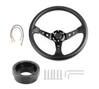 Universal Deep Dish Wheel for Drifting 350mm 14inch Aluminum Alloy Auto Sport Drifting Steering Wheels With Adapter Plate 70mm PCD(Black with Black)