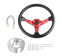 Universal Deep Dish Wheel for Drifting 350mm 14inch Aluminum Alloy Auto Sport Drifting Steering Wheels With Adapter Plate 70mm PCD(Red with Silver)