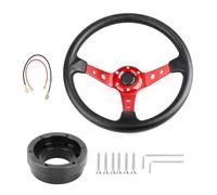 Universal Deep Dish Wheel for Drifting 350mm 14inch Aluminum Alloy Auto Sport Drifting Steering Wheels With Adapter Plate 70mm PCD(Red with Black)
