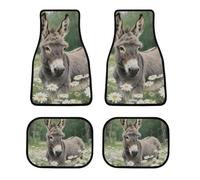 Universal Donkey in Daisy Bush Car Floor Mats Set of 4 All-Weather Heavy Duty Polyester Auto Carpets with Anti-Slip Nibbed Backing Waterproof Front & Rear Liners for Cars Suvs Trucks Vans
