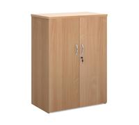 Universal double door cupboard 1090mm high with 2 shelves - beech