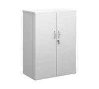 Universal double door cupboard 1090mm high with 2 shelves - white