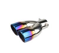 Universal Double Outlet Car Exhaust Pipe Muffler Tip Stainless Steel Chrome Silver Rear Muffler Tip Tail Throat(Blue,Straight)