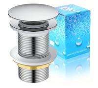 Universal Drain Fitting for Sink and Washbasin, Modern Pop-Up Click Clack Valve, Drain Valve with Overflow, Stainless Steel, Brass (Without Overflow)