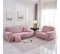Universal Elastic Sofa Cover - Anti-Slip Stretchable Furniture Protector for 1-4 Seater Sofas Solid Color Couch Slipcover with Armrests (Nude Pink 4-Seater) - Washable Easy to Install