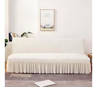 Universal Elastic Sofa Cover No Armrest 1/2/3/4 Seater Futon Slipcover Solid Color with Ruffle White Small Protect for Your Fur