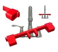 Universal Faucet Handle Lock for Double Sinks, Child & Pet Safety Faucet Lock with Central Pipe Fixation, Anti-Slip Stopper, Tool-Free Installation for Kitchen Bathroom Prevents Water Flow (Red)