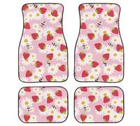 Universal Fit All Weather Cute Pink Car Floor Mats for Women Textured Rubber Back Daisy Bee Strawberry Car Mats Durable Nonslip Soft Heavy Duty Auto Floor Mats for Sedan Truck Suv Vehicles