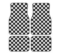 Universal Fit Car Floor Mats Black And White Checkered Front Rear Automotive Floor Mat, Anti-Slip Waterproof Car Foot Mat Set Of 4 Pieces Foot Mats Rugs Carpet For Suvs,Van,Sedans,Trucks