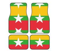 Universal Flag of Myanmar Print Car Floor Mat Four-Piece Set - Rubber Automotive Accessories for SUV Sedan Van Truck