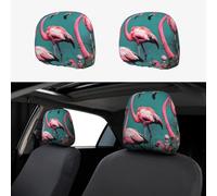 Universal Flamingo Flowers Print Car Headrest Cover 2 Pcs - Breathable, Elastic Protector for SUVs, Trucks, Vans, and Cars