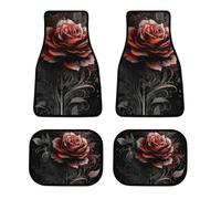 Universal Flat Rose Car Floor Mats Set of 4 All-Weather Heavy Duty Polyester Auto Carpets with Anti-Slip Nibbed Backing Waterproof Front & Rear Liners for Cars Suvs Trucks Vans