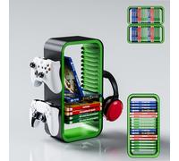 Universal Games Storage Tower Pro - for Up to 18 Games - with Controller Holder for up to 4 Gamepads - Gaming Accessories for PS5, PS4, PS3, Xbox X/S/One, Switch 1 + 2, Switch OLED, BluRay,
