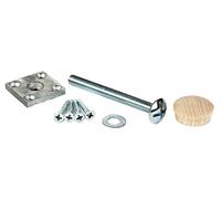 Universal HANDRAIL to Newel Post Fixing KIT (1x Oak Cover Button, 1x Fixing Bolt 85mm Long, 1x Cover Button, 1x Washer, 1x Fixing Plate, 4X Fixing Screws 40mm)
