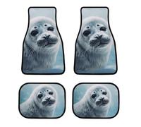 Universal Harp Seal Painting Car Floor Mats Set of 4 All-Weather Heavy Duty Polyester Auto Carpets with Anti-Slip Nibbed Backing Waterproof Front & Rear Liners for Cars Suvs Trucks Vans