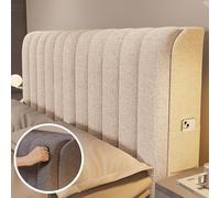 Universal Headboard Cover Soft Stretchable Cotton Dustproof Protector Washable Bedhead Decoration for Bedroom (Beige 220cm)