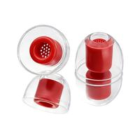 Universal Hi-Fi Ear Tips/Earbud Tips with Inner Mesh - Clear Liquid Silicone for 4mm-7mm Nozzles, 3 Pairs (L/M/S), Enhanced Bass, Noise Isolation & Cleaner Sound (Red)
