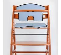 Universal high chair seat cushion and back cushion set, 2-piece, in blue, foam inner filling, polyester outer cover, cut-out for 5-point harness system, wooden high chair seat pad Cushion chair