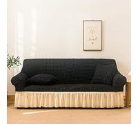 Universal High Stretch Bubble Sofa Cover 1 Piece Durable Couch Protector with Skirt Easy Fitted Furniture Cover in Black White Country Style for Single Seat