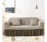 Universal High Stretch Bubble Sofa Cover 1 Piece Durable Furniture Protector with Skirt for 4 Seater Couch Easy Fitted Country Style Two Color Coffee Home Decor