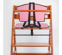 Universal highchair seat Cushion and Harness System Set, 6-Piece, Cushion in Pink, 5-Point Harness in Black, Children's Wooden highchair Complete Set with seat Cushion, Safety Harness, Harness pad