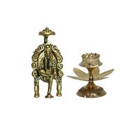 Universal Hub Shirdi Sai Baba Statue Hand Carved Brass Murti With Agarbatti Holder Temple Decorative Sai Baba Idol For Desk, Office Pooja Samagri Small Figures Hindu Gifts