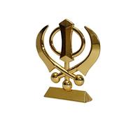Universal Hub® Sikh Symbol Mini Decorative Figurine Car Dashboard Home Décor Lucky Charm Khanda Kirpan Indian Showpiece Golden Metal Statue For Home, Office Decorations Indian Gift