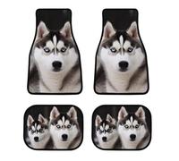Universal Husky Dog Car Floor Mats Set of 4 All-Weather Heavy Duty Polyester Auto Carpets with Anti-Slip Nibbed Backing Waterproof Front & Rear Liners for Cars Suvs Trucks Vans