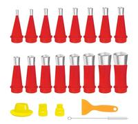 Universal Integrated Rubber Nozzle Tool Kit, Reusable Silicone Sealant Nozzles,16 Silicone Nozzles and 6 Connection Base, Stainless Steel Caulk Nozzle (Red) for Kitchen Bathroom