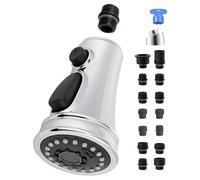 Universal Kitchen Faucet Head Replacement, 3-Mode Spray Head, Silver Chrome | Kitchen Faucet Sprayer with 15 Adapter Kit Compatible with Kohler/Moen/Delta Faucet, Pull Down Sink Faucet Spray Head