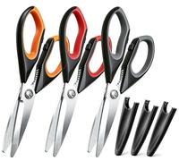 Universal Kitchen Shears 3 Pack - Heavy Duty Stainless Steel Cooking Shears for Cutting Meat, Food, Fish, Poultry, Multipurpose Sharp Scissors, Dishwasher Safe with Protective Sheath