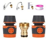 Universal Kitchen Tap to Garden Hose Connector Set, 22mm Male & 24mm Female Thread Brass Tap Adapter + 2 Quick Connect Hose Fittings with PTFE Tape, Indoor Sink Basin Tap to Water Pipe Quick Coupler