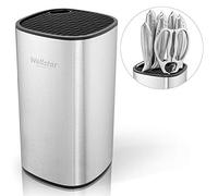 Universal Knife Block, Stainless Steel Knife Holder Without Knives, Safe Space Saver Large Volume Stable Knife Storage with Scissors and Sharpening Rod Slot, Detachable for Easy Cleaning