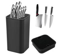 Universal Knife Block Without Knives, Square Black Knife Holder with Detachable Design, Space-Saving Knife Storage Organizer for Kitchen Countertop, Easy to Clean Knife Stand Holder Rack