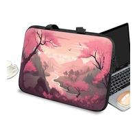Universal Laptop Case Sleeve 10 inch with Handle and Zipper, Kids Tablet Carrying Case Messenger Bag Portable Tote Bag for 7-10 inch iPad/Notebook/eBook/Readers, Pink Japanese Landscape