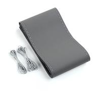 Universal Leather DIY Steering Wheel Cover with Needles and Thread 15-Inch Leather Hand Sewn Steering Wheel Covers Soft Hand Sewing On Wrap Cover Fit 15 Inch Dia for Car(Grey)