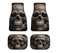 Universal Leather Rose Skull Car Floor Mats Set of 4 All-Weather Heavy Duty Polyester Auto Carpets with Anti-Slip Nibbed Backing Waterproof Front & Rear Liners for Cars Suvs Trucks Vans