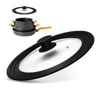 Universal Lid for Pots - Pans and Skillets Silicone Lid Fits 16cm,18cm, 20cm Diameter Cookware, Tempered Glass with Heat Resistant Silicone Rim, Universal Glass Lids for Saucepan Lids and Frying Pan